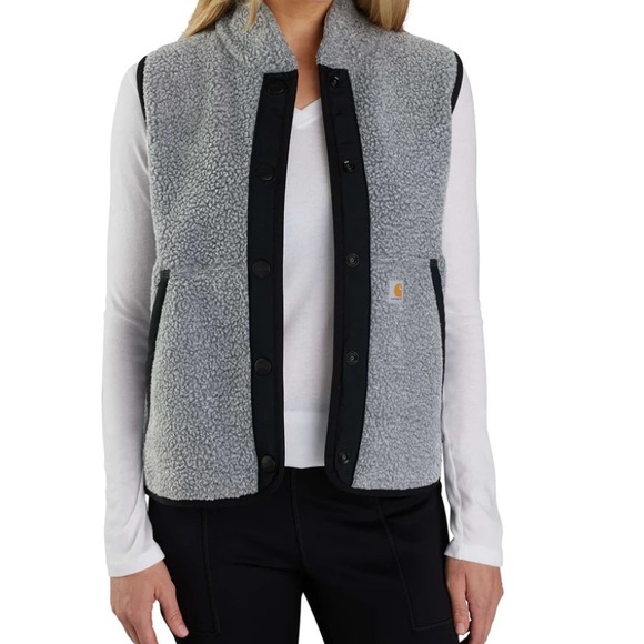 Carhartt Women's Gray and Black Fleece Snap-Front Vest Size M - Picture 1 of 7
